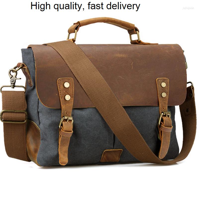 

Briefcases Leather Vintage Canvas Men Briefcase Business Bag Portfolio Office Male Attache Case Document Tote, Dark grey