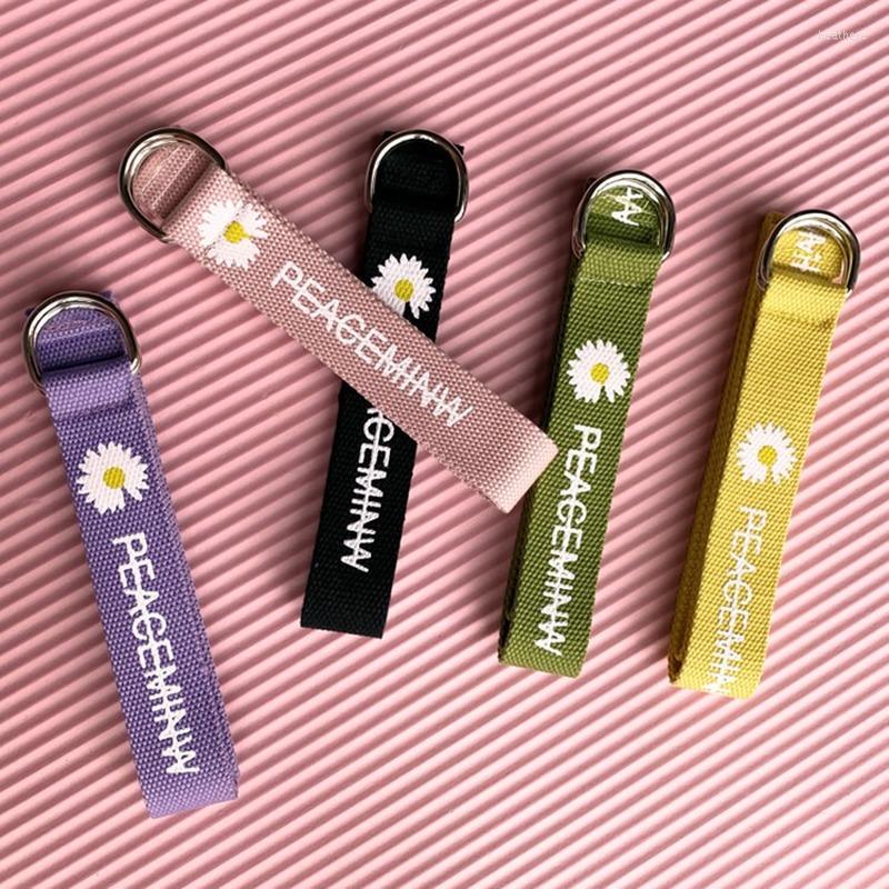 

Belts 2022 Fashion Daisy Print Women Belt World Peace Canvas For Candy Color Summer Double Buckle Jeans Waistband, Black