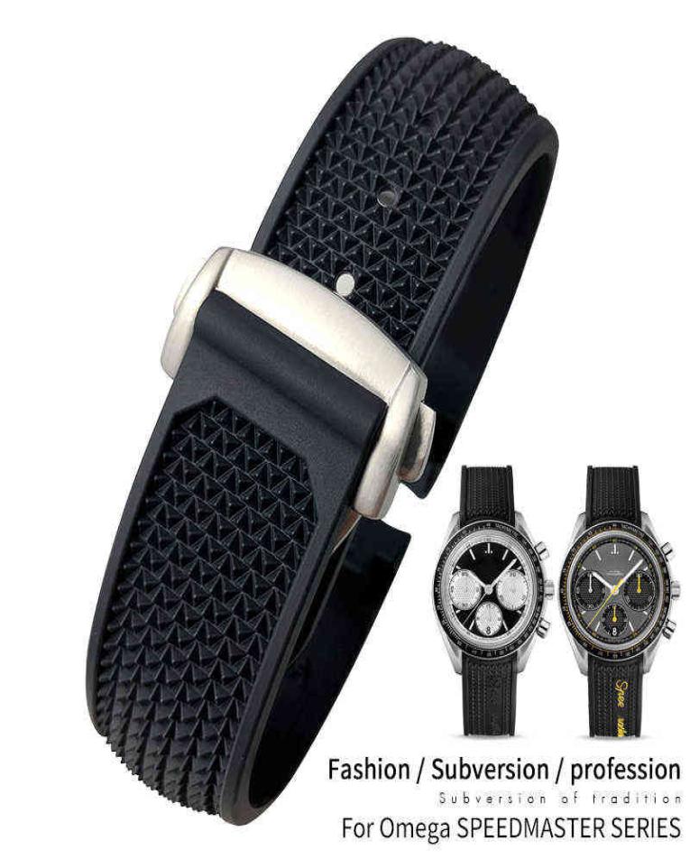 

20mm 21mm 22mm High Quality Rubber Sile band Fit for Omega Speedmaster Strap Stainless Steel Deployment Buckle H2204195751393