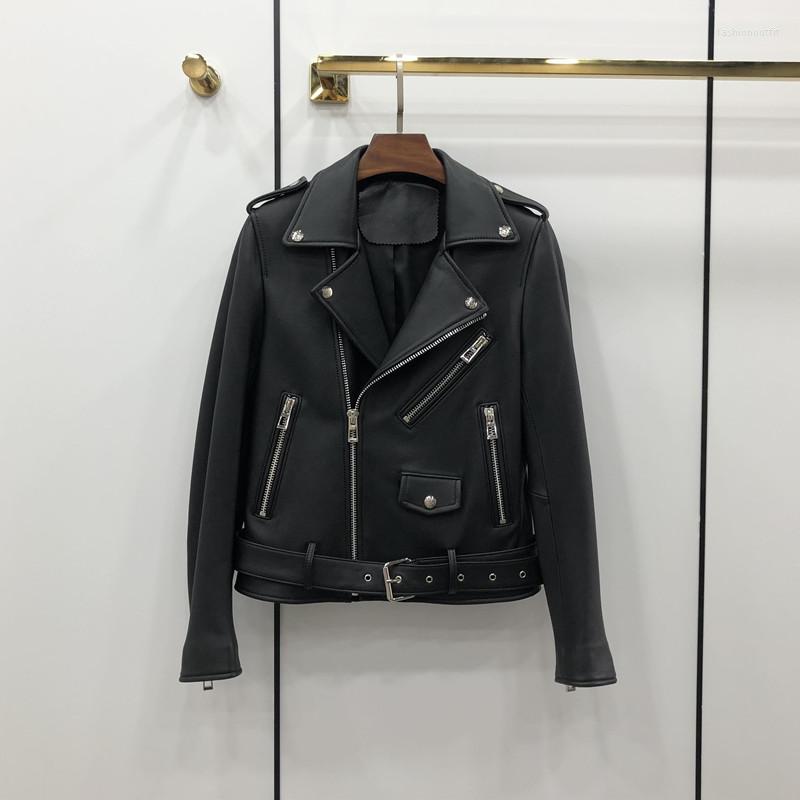 

Women' Leather Woman Coats Natural Sheepskin 2022 Fashion Female Jackets H62, Black