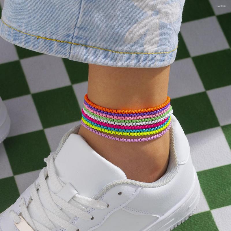 

Anklets Colorful Simple Adjustable Snake Chain Anklet Bracelet For Women Beach Foot Jewelry Leg Ankle Bracelets Holiday Accessori