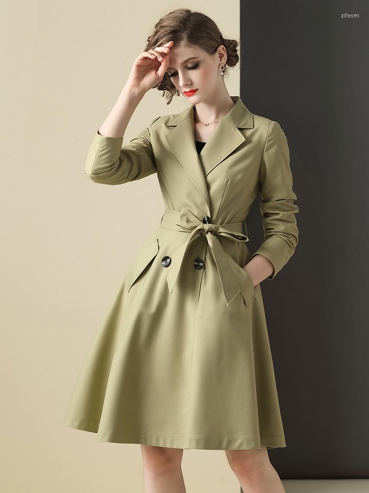 

Women's Trench Coats 2022 Autumn Korean Jacket Lace Up Waist Simple Temperament Slim Windbreaker Women's Middle And Long Style, Unk unk