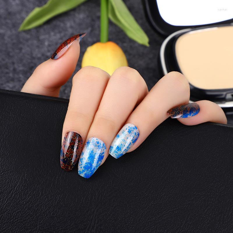 

False Nails 24pcs/set High Quality Dyeing Process Wearable Armor Jump Color Short Ballet Nail Coffin Fake Patch, 02