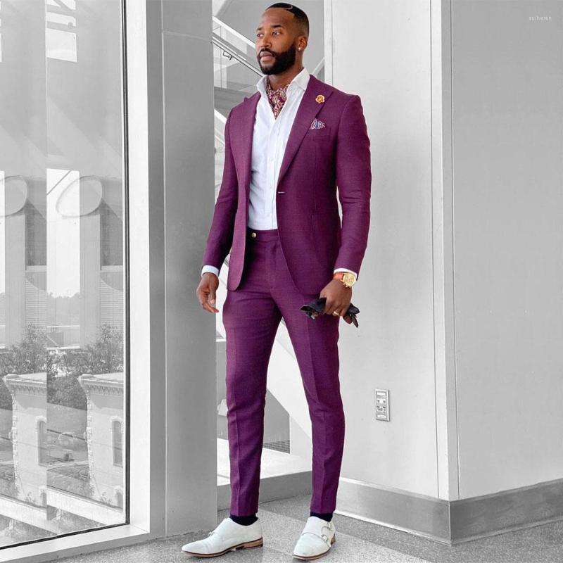 

Men's Suits Fashion Slim Fit Men's Suit Peaked Lapel Blazers Purple Male Tuxedos One Button Groom Wear Two Pieces Prom Jacket And Pants, Khaki
