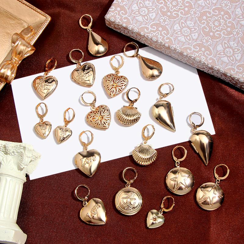 

Hoop Earrings Flatfoosie Po Box Shell Heart Women Round Hollow Openable Tiny Cartilage Wedding Bride Fashion Jewelry
