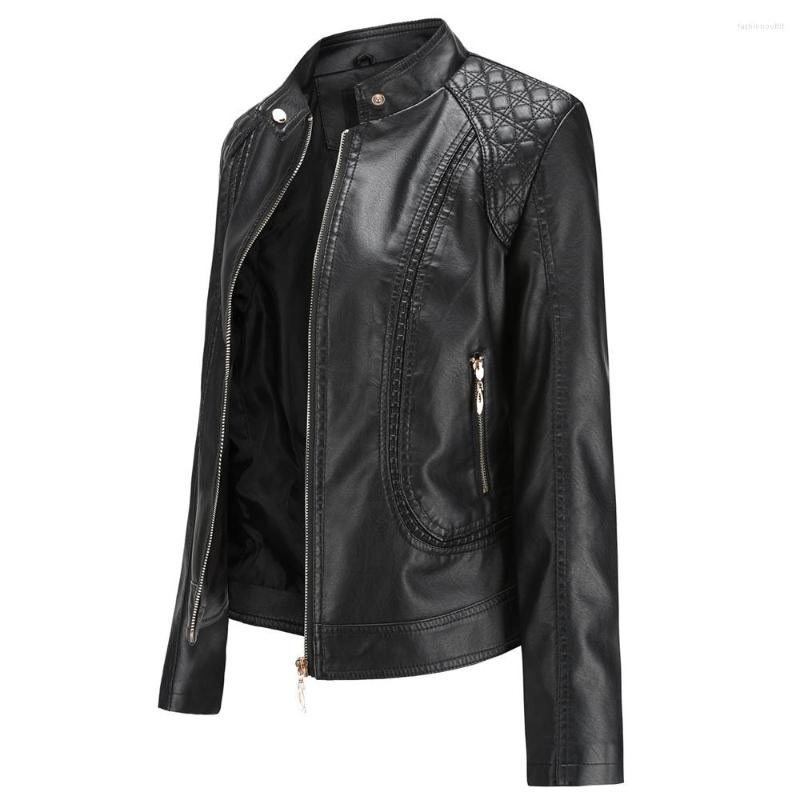 

Women' Leather 2022 Spring And Autumn Women' Coat Temperament Stand Collar PU, Brown
