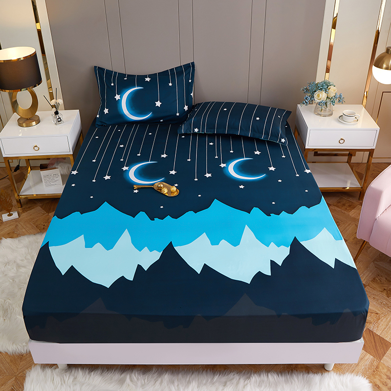 

Bedding sets on Product 1pc 100%Polyester Printed Fitted Sheet Mattress Cover Four Corners With Elastic Band Bed Sheetno pillowcases 221110, Wanan