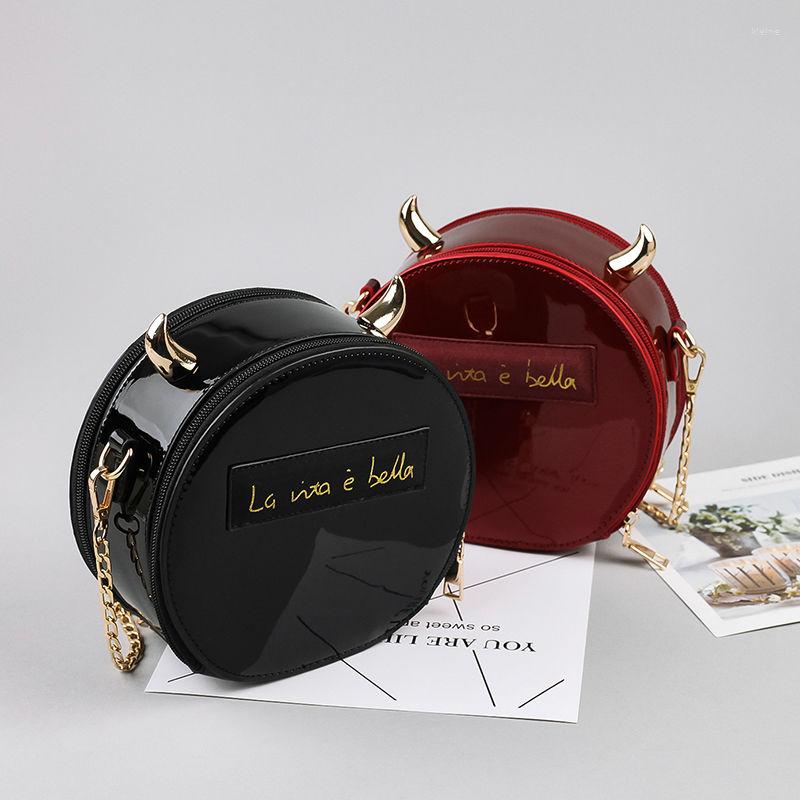 

Evening Bags Personality Round Shaped Shoulder For Women 2022 Vintage Chain Casual Small Totes PU Leather Crossbody Handbags, Black