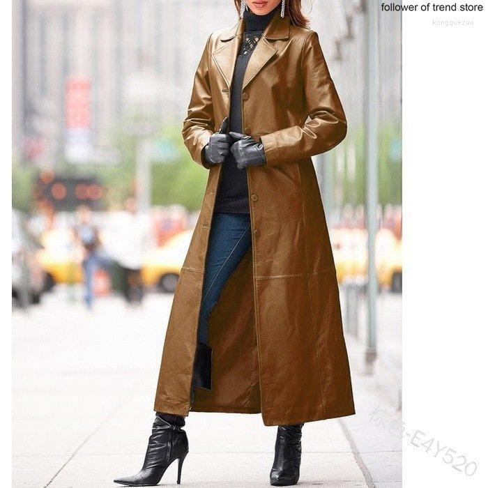 

Women's Leather Women's Button Coat Long Slim Fitting X Jackets For Women 2022 Ankle Length Clothes, Brown