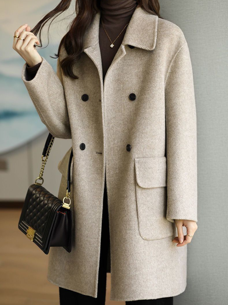

Women' Wool Blends en Coats Overcoat Female Turn-down Collar Casual Medium Length Lady Autumn Winter Jackets Woman 221114, Khaki