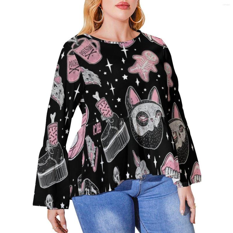 

Shirt Spooky Skeleton T Shirts Pumpkin Spooks And Creeps Simple Female Long Sleeve Casual Tshirt Printed Tees Plus Size 6XL, Style-6