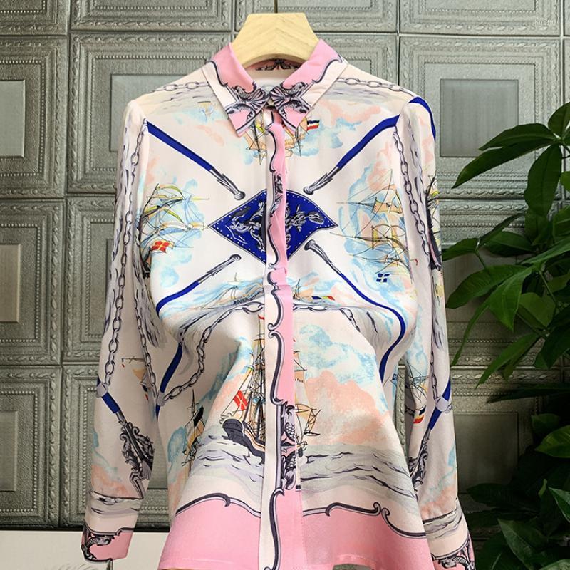 

Women' Blouses 2022 Spring Summer Fashion Women Print Long Sleeves Shirts Plus Size 2Xl Single Breasted Turn Bown Collar Top, Pink