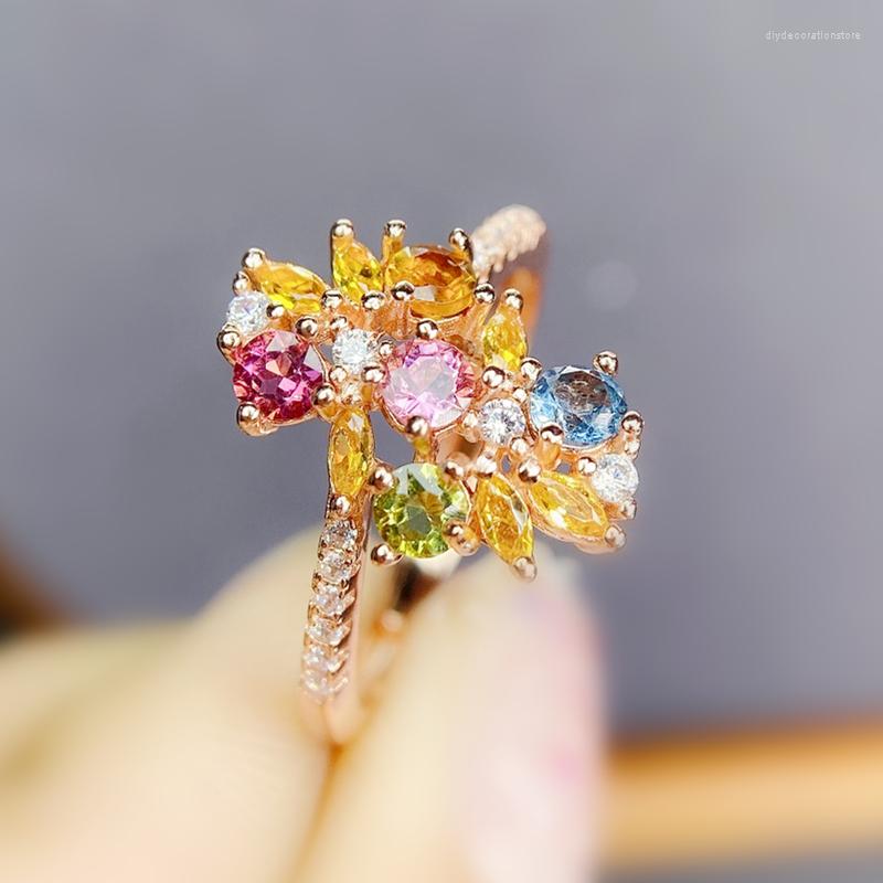 

Cluster Rings Natural Real Colorful Tourmaline Citrine Luxury 925 Sterling Silver 0.25ct 5pcs 0.15ct 6pcs Gemstone Fine Jewelry J227608