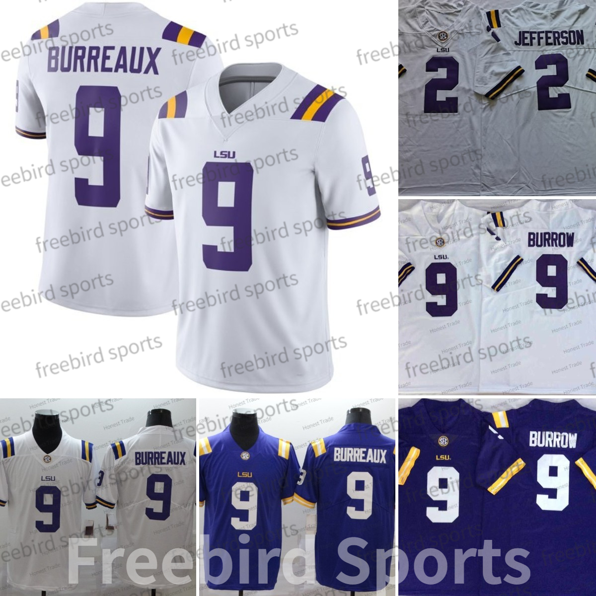 

LSU Tigers 2 Justin Jefferson Football Jersey Joe Burrow 9 Burreaux 40 White Purple NCAA College Mens Jerseys Stitched Outdoor Sports