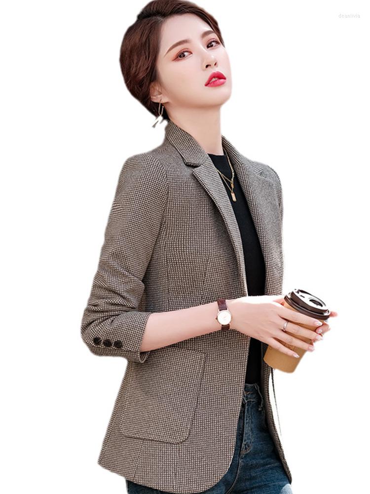 

Women' Suits Plaid Long Coat Single Button Jacket OEM Outwear Loose Style Blazer With Big Pockets Fashion For Women, Coffee