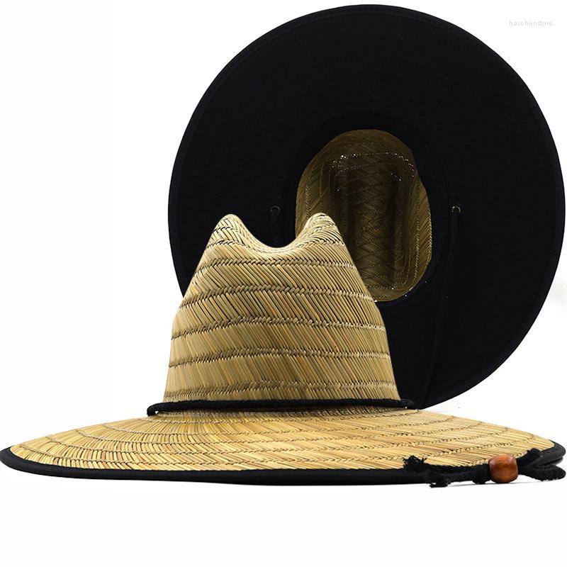 

Berets Lining Handwork Women Black Men Lifeguard Hat Straw Summer Beach Sun Outdoor Wide Brim Panama Girl, 03