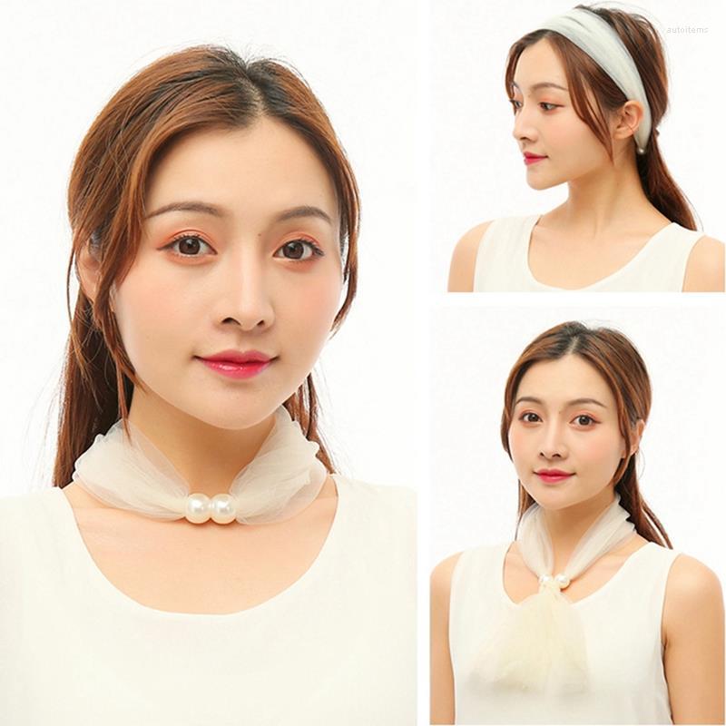 

Scarves 1pc Mesh Scarf Vintage Fake Pearl Decor Neckerchief For Women Girls Clothing Accessories Spring Summer Favors