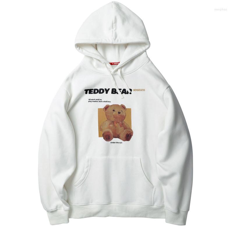 

Men' Hoodies Hip Hop Casual Pullover Hooded Tops 2022 Men Fashion Toy Bear Print Fleece Sweatshirts Harajuku Streetwear, Black