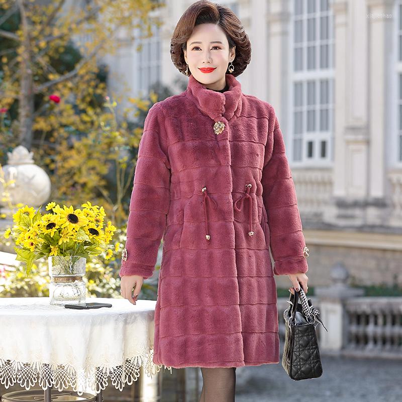 

Women's Fur Middle-aged Mother Fall Winter Clothes Jacket Mink Down Long Coat Noble Woolen Overcoat Female Wool Coats