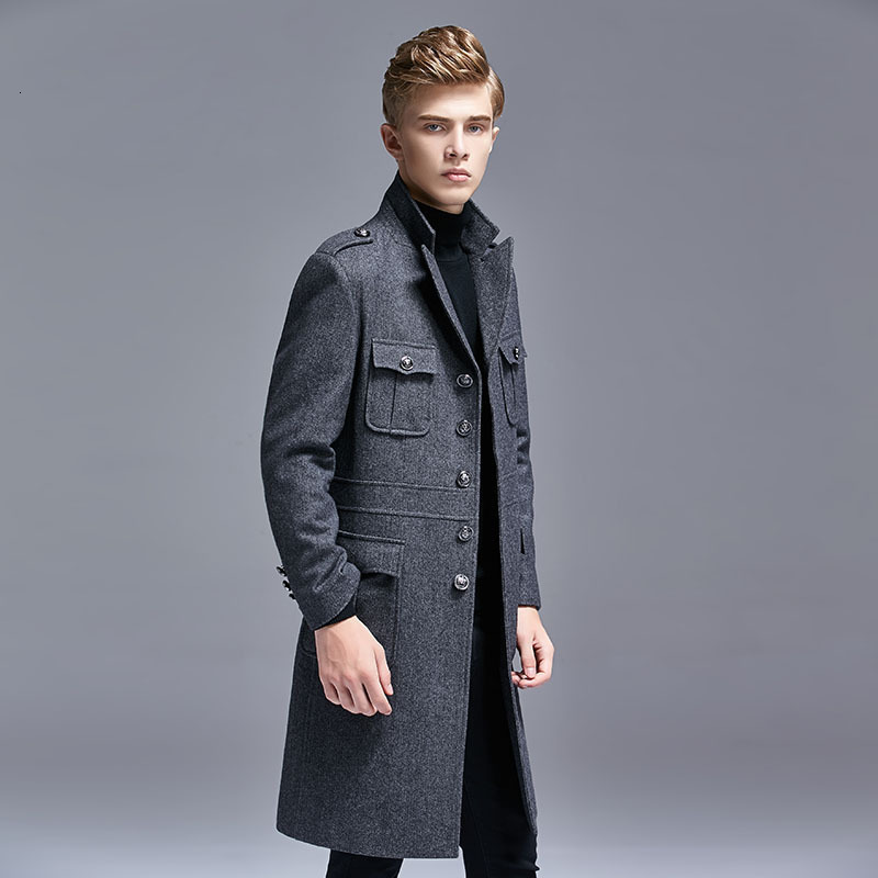 

Men' Wool Blends Spring Autumn Winter Fashion Cashmere Coat OvertheKnee Men' Business Large Size Woolen Jacket Male Trench Coats Jackets 221014, Gray