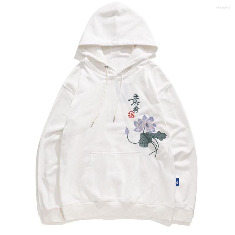 

Men's Hoodies 2022 Hip Hop Casual Pullover Tops Harajuku Embroidery Chinese Character Lotus Flowers Sweatshirts Streetwear, Black