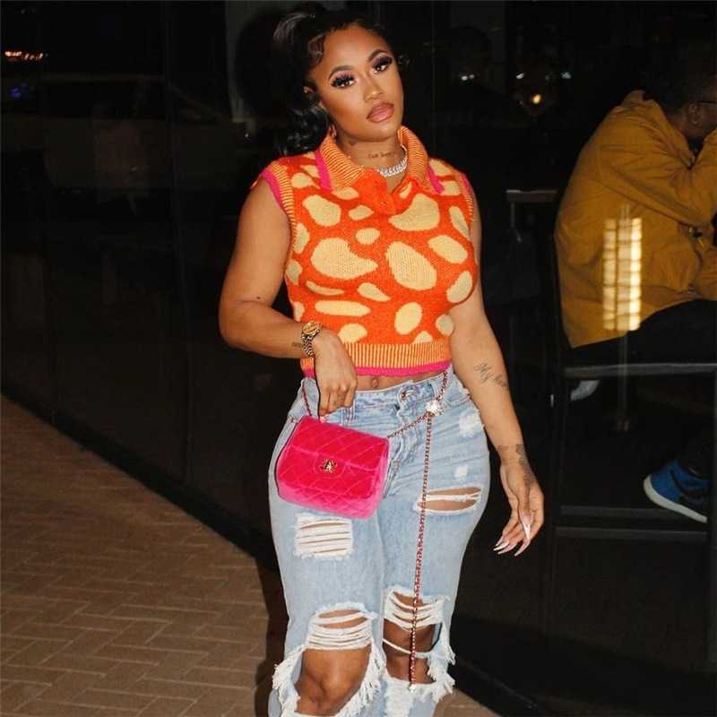 

Designer Womens Vest New Fashion Contrast Color Slim Fit Lapel Single Breasted Sleeveless Knit Top, Orange