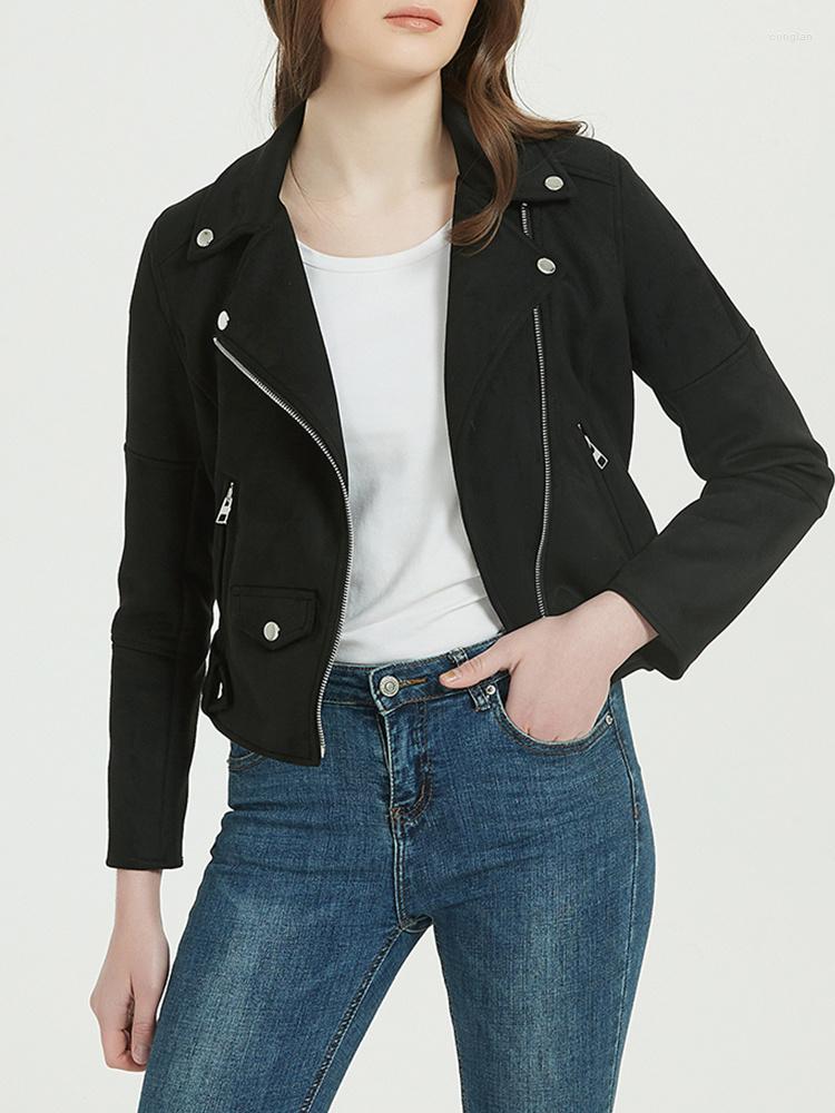 

Women' Leather Autumn Women Faux Suede Short Jacket Streetwear Female Moto Biker Zipper Lapel Coat Slim Ladies Outwear, Beige