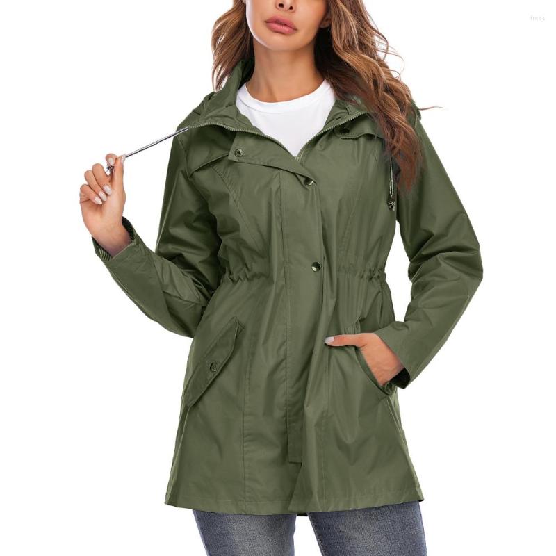 

Women' Trench Coats Women' Fashion Waterproof Windproof Raincoat Striped Lining Lightweight Jacket With Hood Long Outdoor For Women, Ql