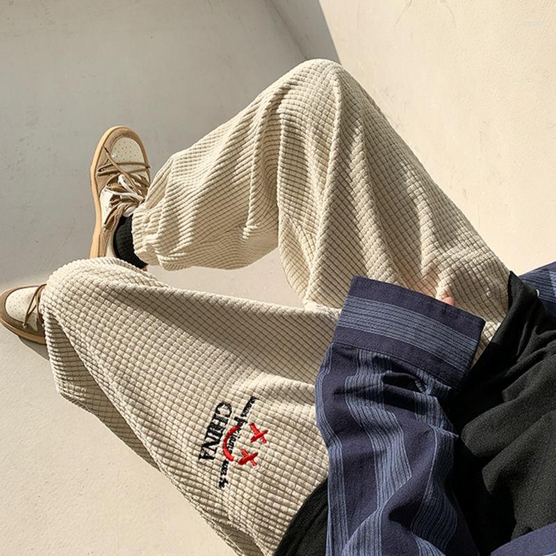 

Men' Pants Waffle Corduroy Men' Autumn Winter Plush Thickened Casual Straight Trousers Loose Leggings Japanese Streetwear Man, Black