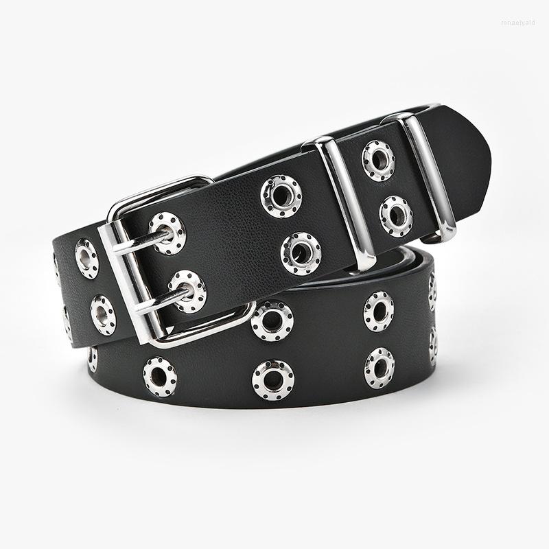 

Belts Women Punk Goth Brand Leather Grunge Belt Halloween Double Pin Buckle Female For Jeans Streetwear, White