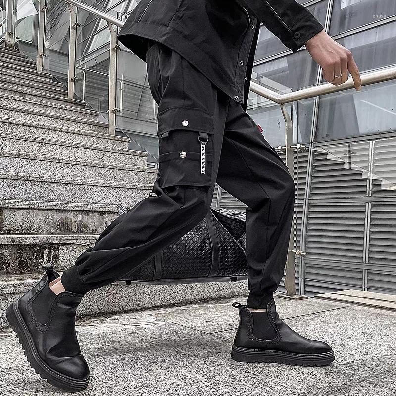 

Men's Pants Hip Hop Black Loose Casual Jogger Pocket Elastic Waist Ankle Length Trousers Men Jogging Solid Color, Beige