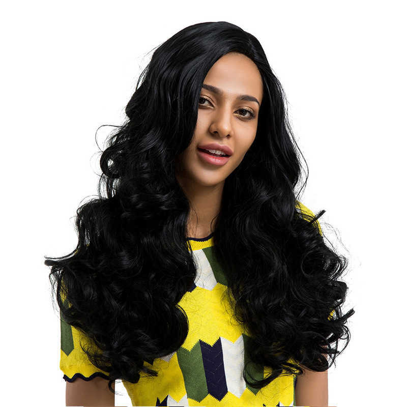 

Women's Hair Wigs Lace Synthetic Chemical Fiber Side Divided Black Big Wave Long Curly Hair Fashion Wig Female