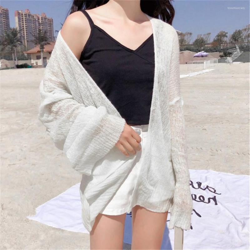 

Women's Knits 2022 Women Knitted Summer Cardigan Casual Long Sleeve Open Stitch Female Thin Knitwear Ladies Loose Korean Femme, Black