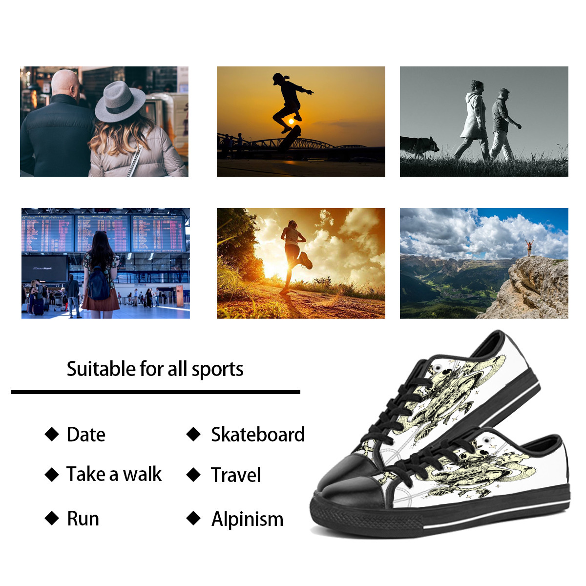 

DIY Custom shoes Classic Canvas Skateboard casual Accept triple black customization UV printing low Cut mens womens sports sneakers waterproof size 38-45 COLOR34