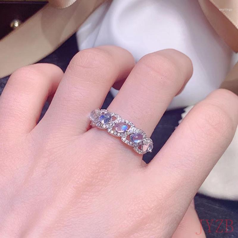 

Cluster Rings True Natural Moonstone Ring Solid 925 Sterling Silver Women's Color Gem Fine Jewelry