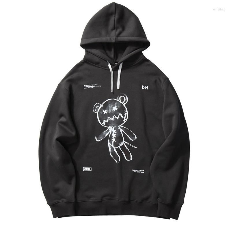 

Men' Hoodies 2022 Mens Fashion Outwear Tops Harajuku Toy Bear Print Hooded Sweatshirts Streetwear Hip Hop Casual Pullover, Black