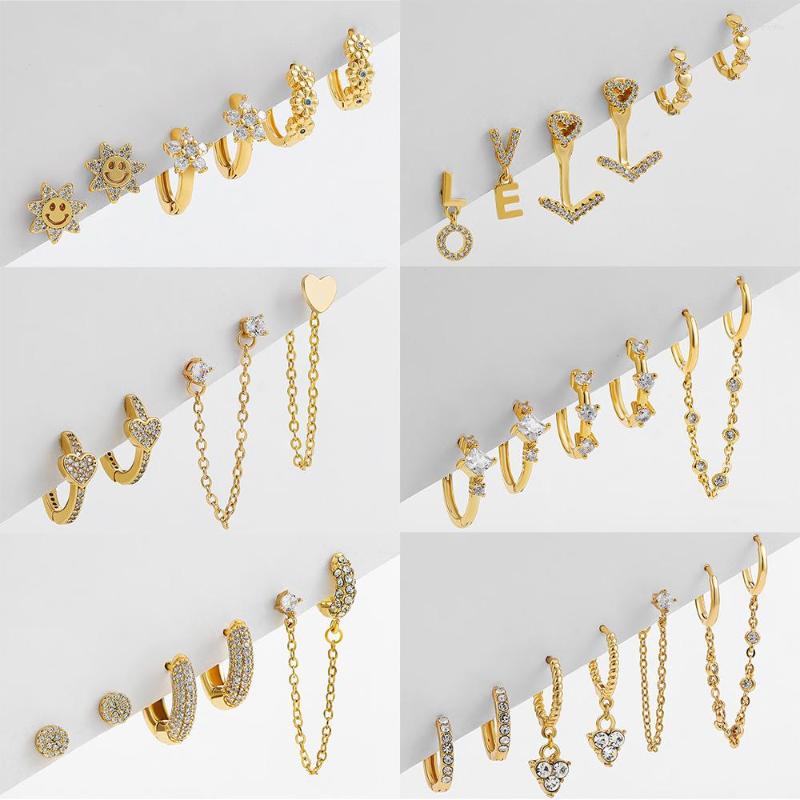 

Hoop Earrings Fashion Zircon Crystal Love Heart Huggies Piercing Set For Women Gold Color Ear Buckle Hoops French Jewelry Trend