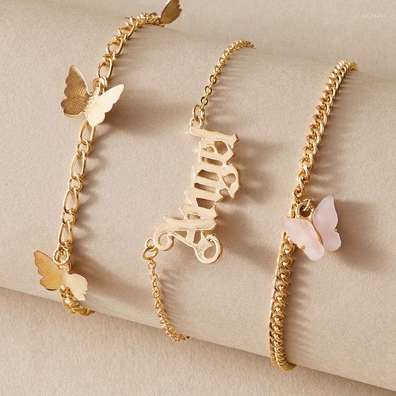 

Anklets 3pcs/set Bohemian Multilayer Butterfly Letter Angel Acrylic Alloy Anklet For Women Fashion Foot Chain Bracelet Jewelry