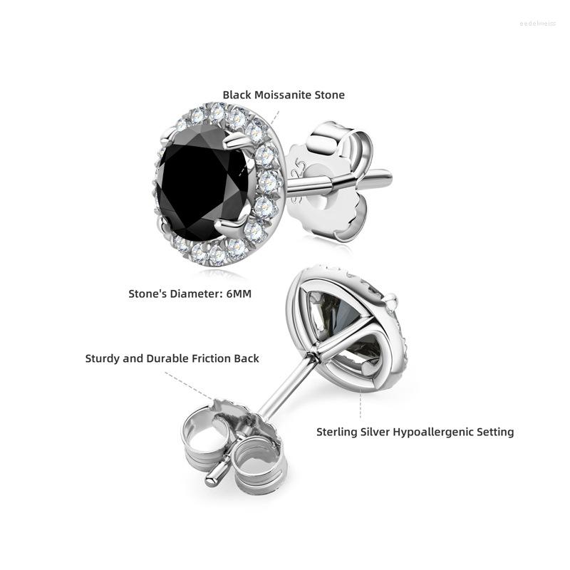 

Stud Earrings Apaison Classic Round 1ct Black Moissanite For Women 925 Sterling Silver Color Push Ear Studs Vintage Jewelry