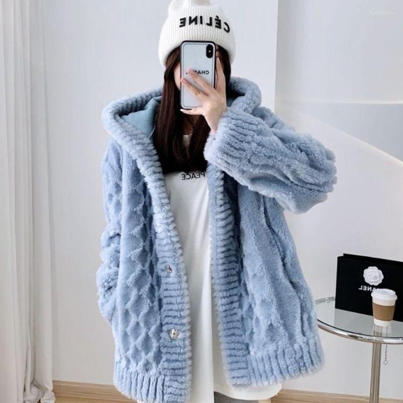 

Women' Fur 2022 Woman Fashion Jacket Long Sleeve Winter Real Wool Coat Women Hooded Jackets Shearing Sheep Coats Y110, Green