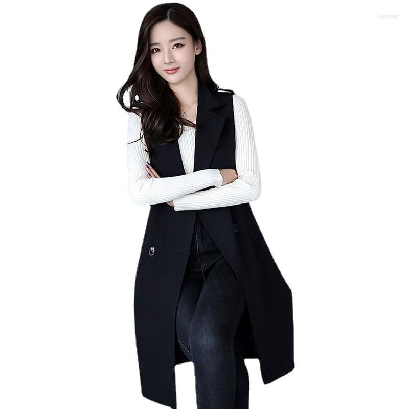 

Women' Vests 2022 Ladies Spring Autumn Vest Suit Collar Waistcoat Women Mid-length Cardigan Temperament Sleeveless Fashion Jacket F123, Black
