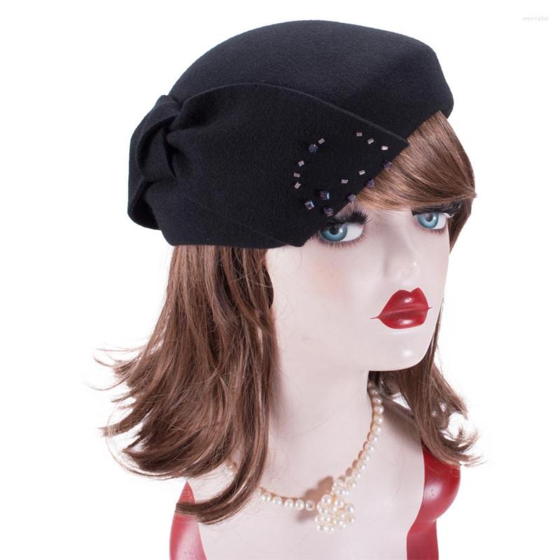 

Berets Lawliet Womens Ladies 1940s Vintage Look Wool Felt Tam Beret Casque Cocktail Hat Fascinator A556, Black