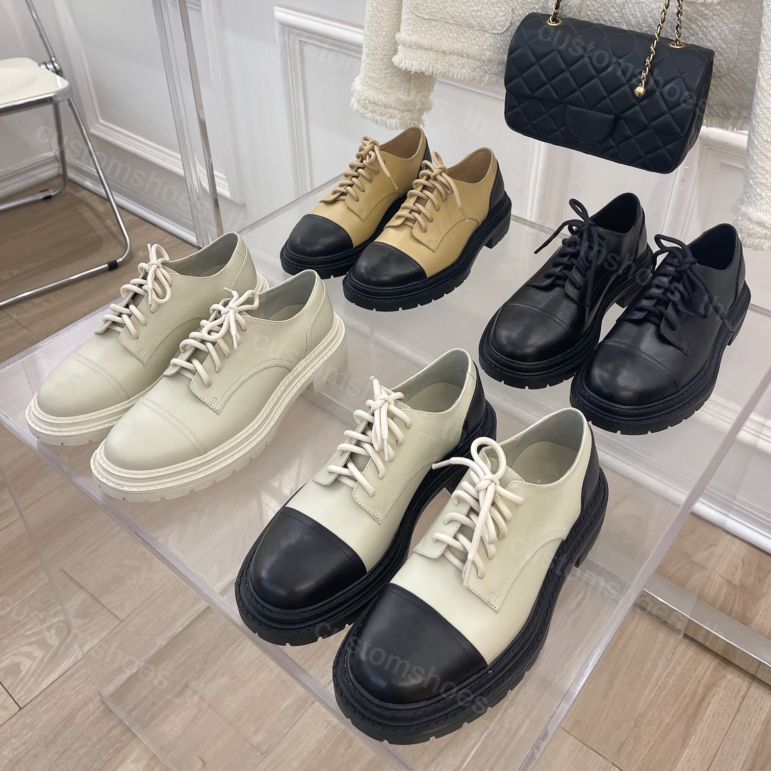 

2022 Designer Dress Shoes Women Luxury Leather Flat Heel Shoe Chunky Business Formal Loafer Fashion Outdoor Casual Shoes Wedding Party 35-41