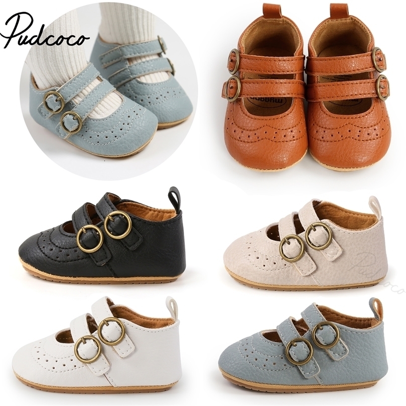 

First Walkers Baby Girls Boys NonSlip PU Walking Shoes Buckle Strap Soft Sole Solid Infant Slipon Sock 221113, Blue shoes-socks