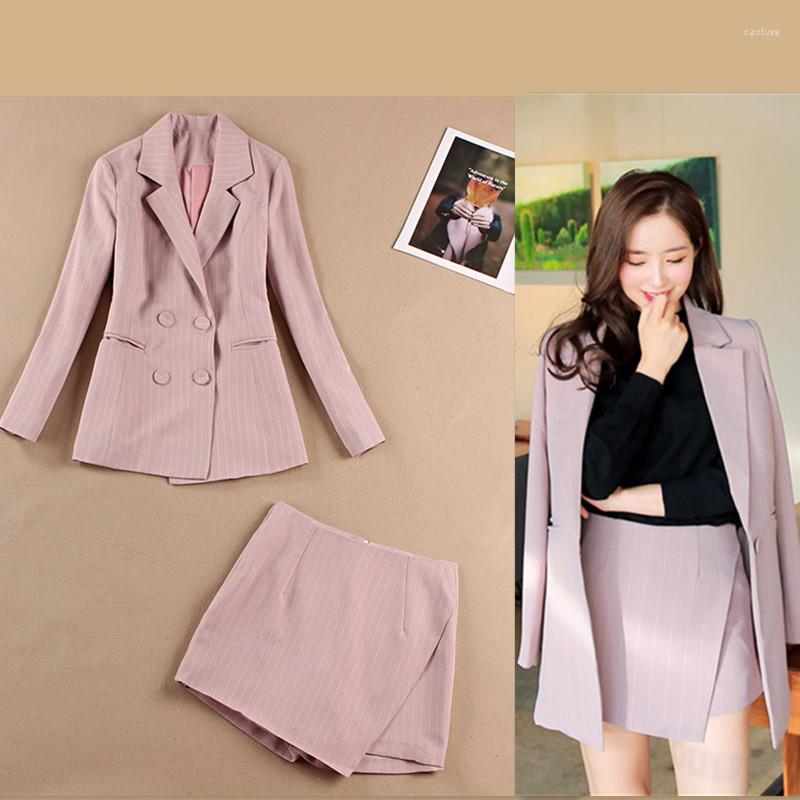 

Women' Two Piece Pants 2022 Women' Suits Summer Korean Casual Slim Stripes Small Suit Jacket Fashion Half-length Mini Skirt Two-piece