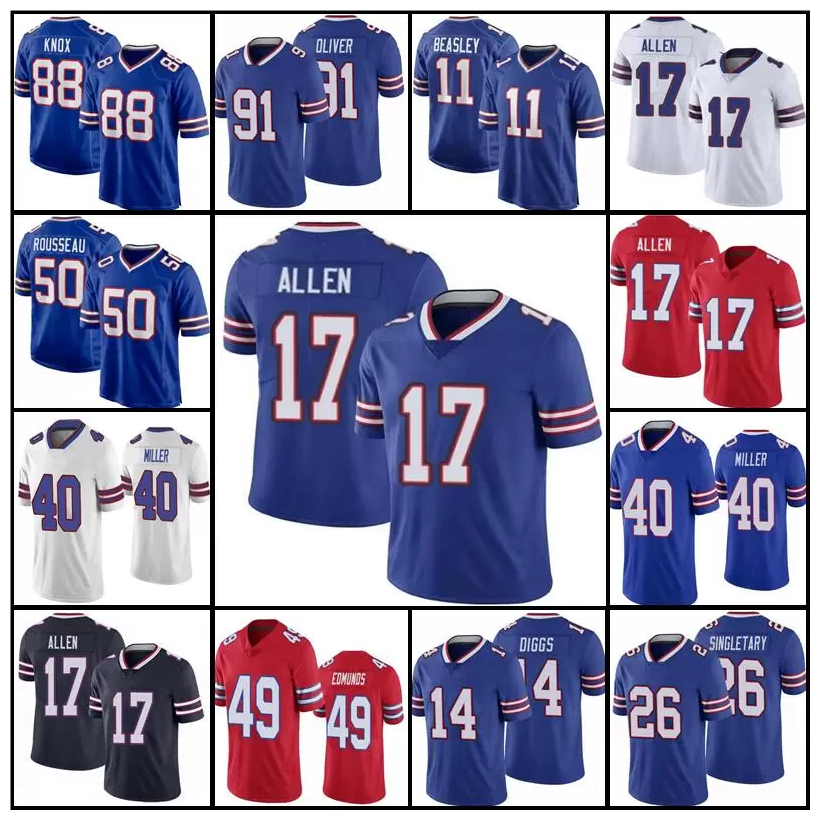 

17 Josh Allen Dawson Knox Billes Football Jersey Buffalos Stefon Diggs Von Miller Gabriel Davis Tre'Davious White Micah Hyde Kaiir Elam Poyer Tyler Bass Nyheim Hines, Youth size s-xl