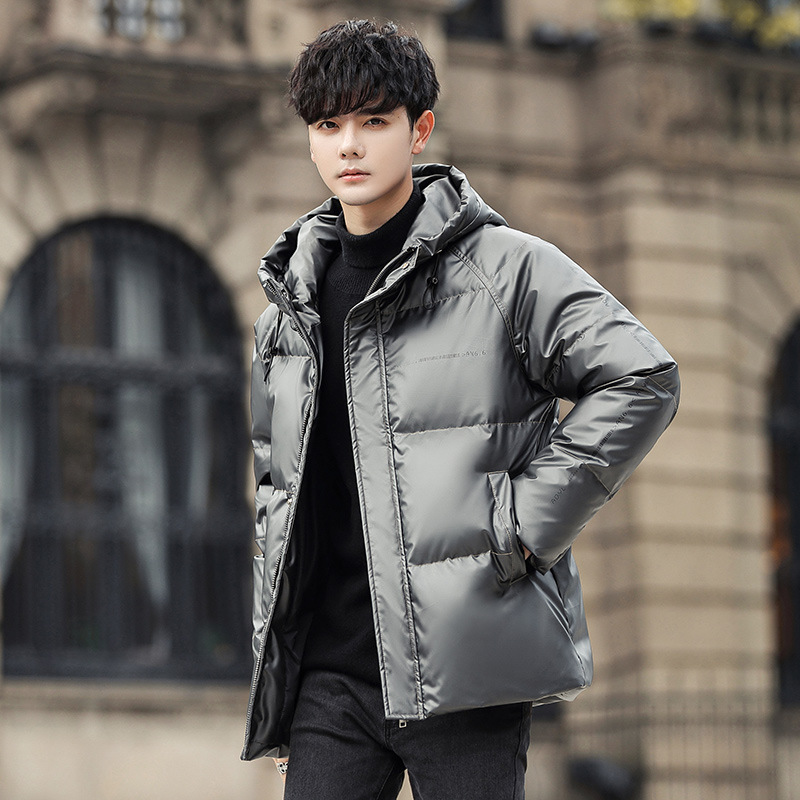 

Designer new down jacket thickened male youth handsome casual fashion white eiderdown coat 2XL 3XL, Black