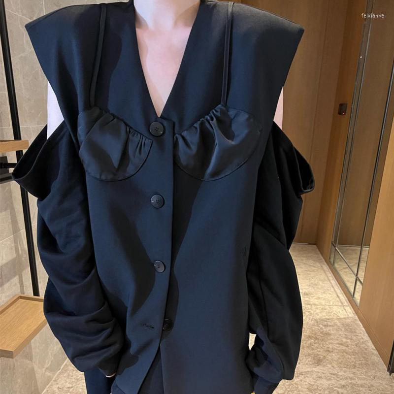 

Women's Suits Women Blazer Fake Two Asymmetry Hollow Out Black Blazers And Jackets Irregular Long Suit Coats 2022
