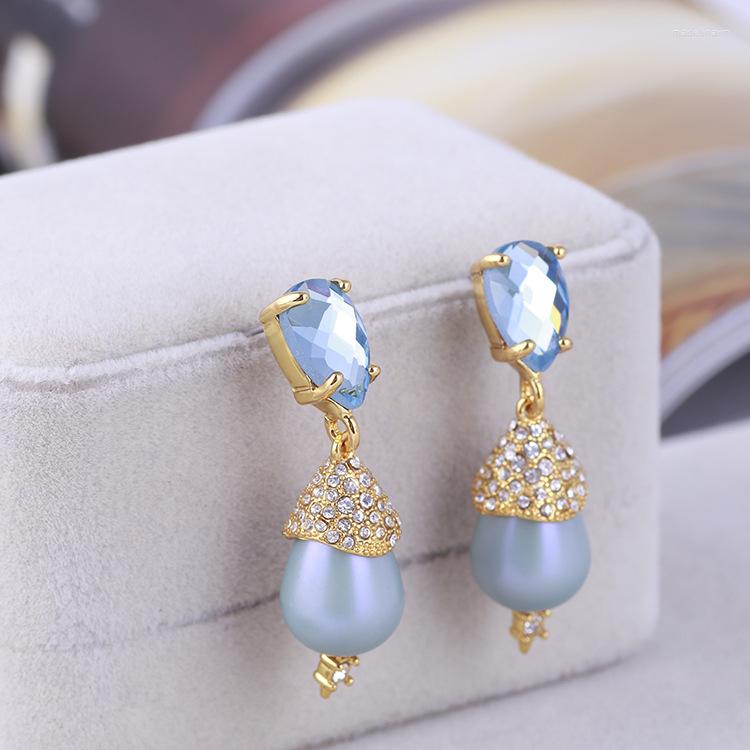 

Stud Earrings Qingdao Jewelry Wholesale Fashion Drop-Shaped Blue Crystal Inlaid Artificial Pearl For Woman 2022 Trend