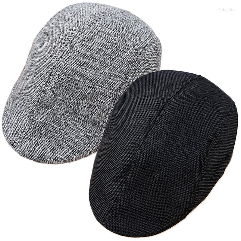 

Berets Men Summer Breathable Soft Cotton And Linen Hat Windproof Street Sboy Beret Retro England Hats Peaked Painter Caps, Khaki